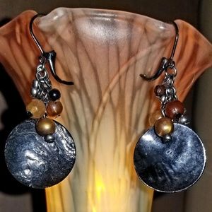 Black Shell & Brown Toned Beaded Drop Earrings